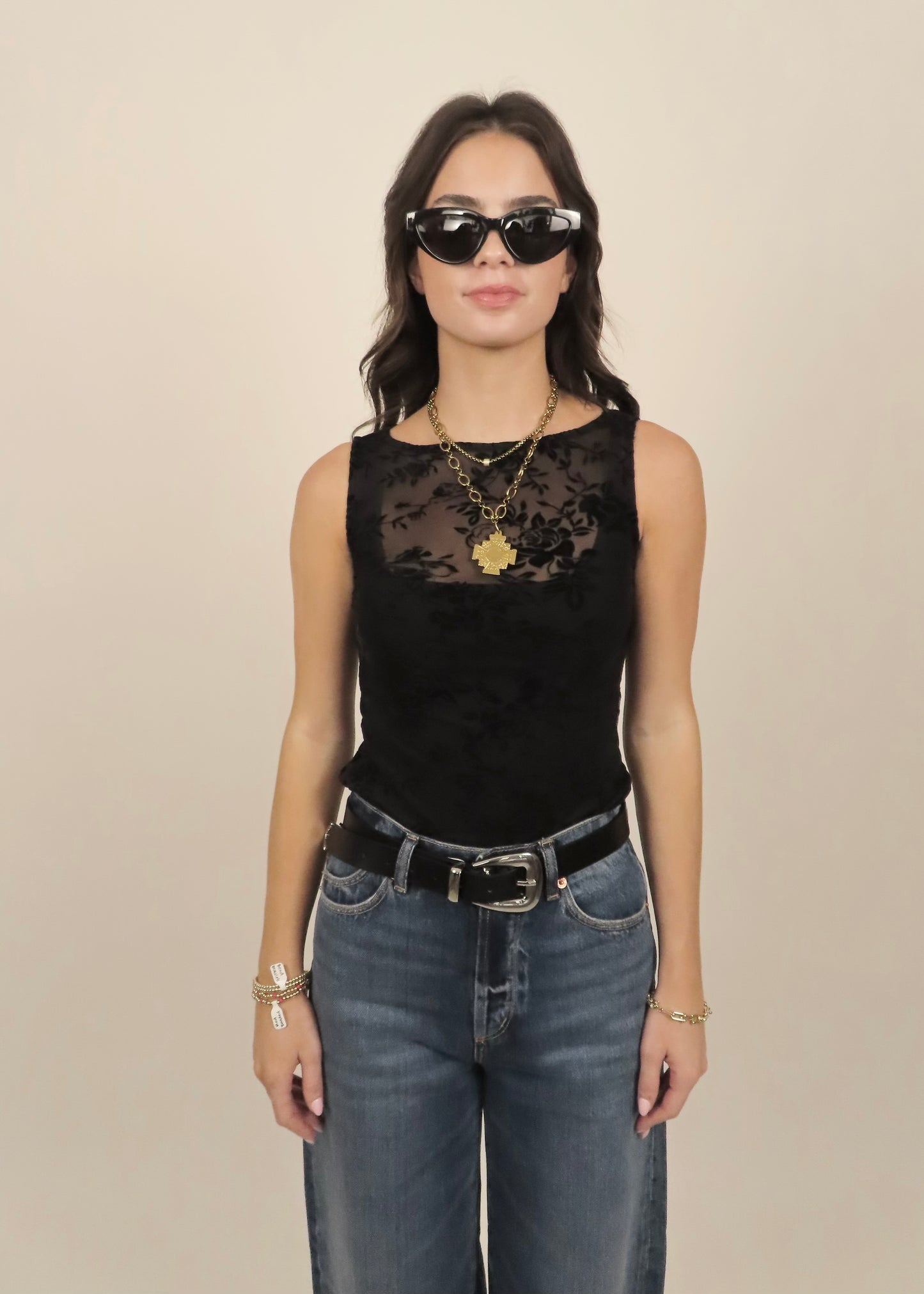 Mesh Embroidered Bodysuit
