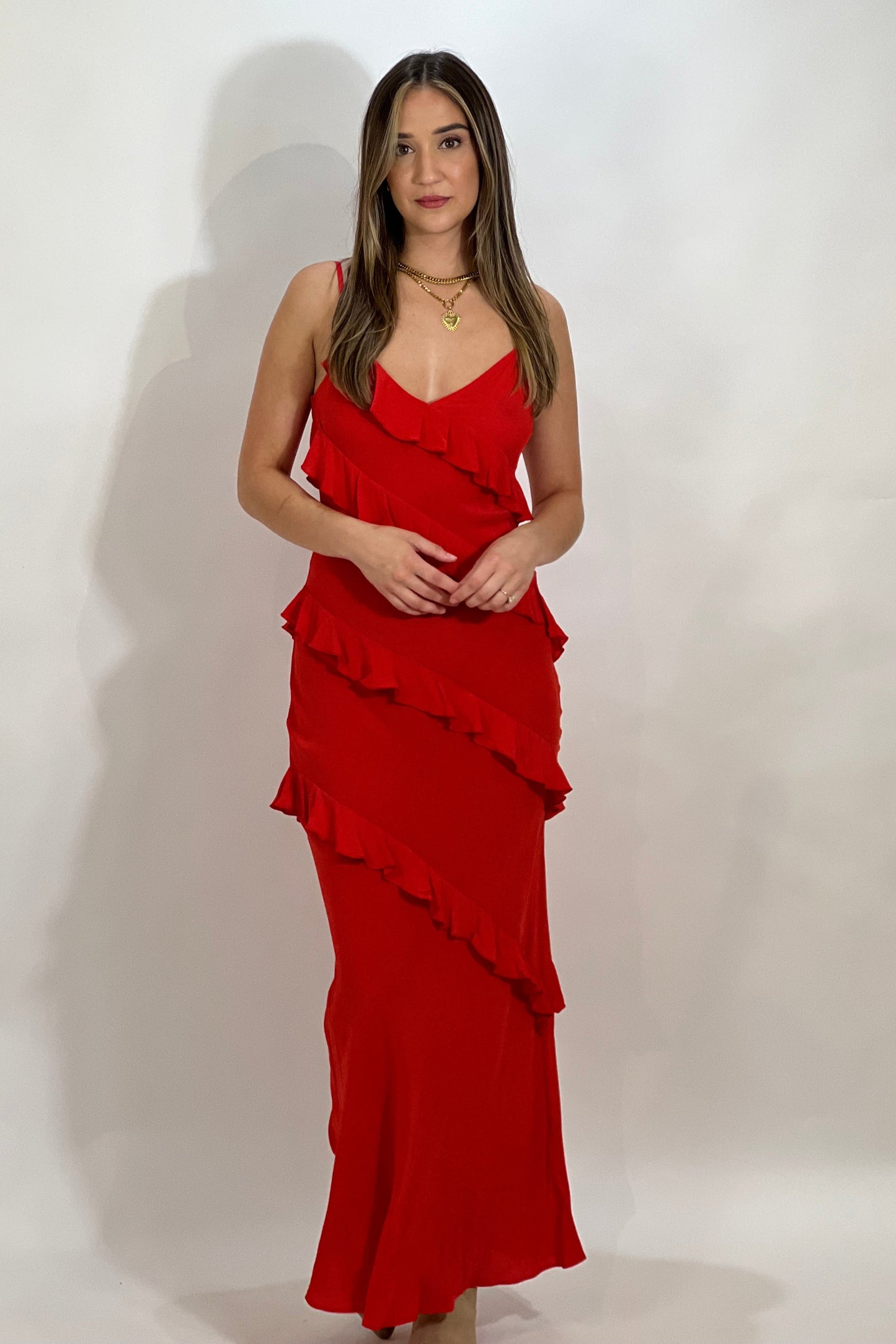Chiffon Ruffle Bias Slip Dress