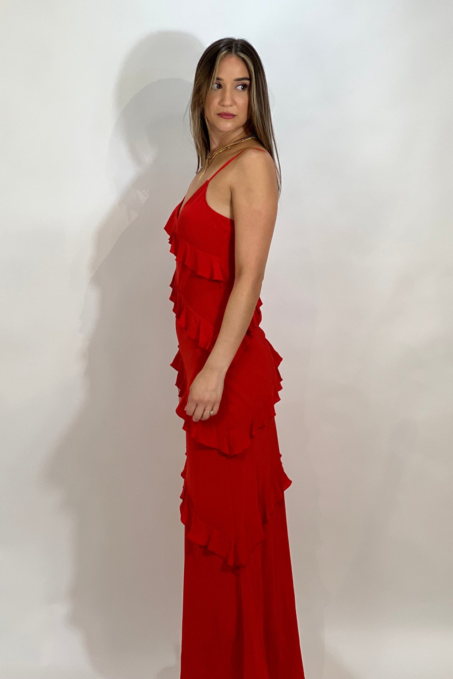 Chiffon Ruffle Bias Slip Dress