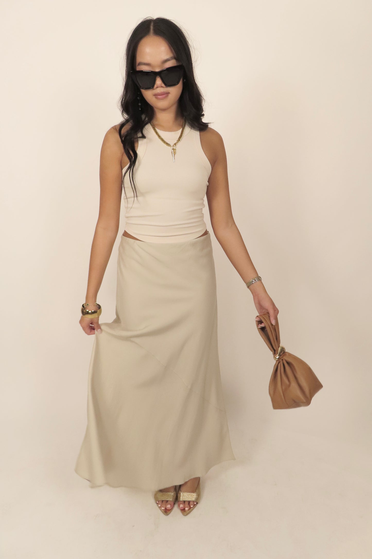 Vincent Midi Skirt - Taupe