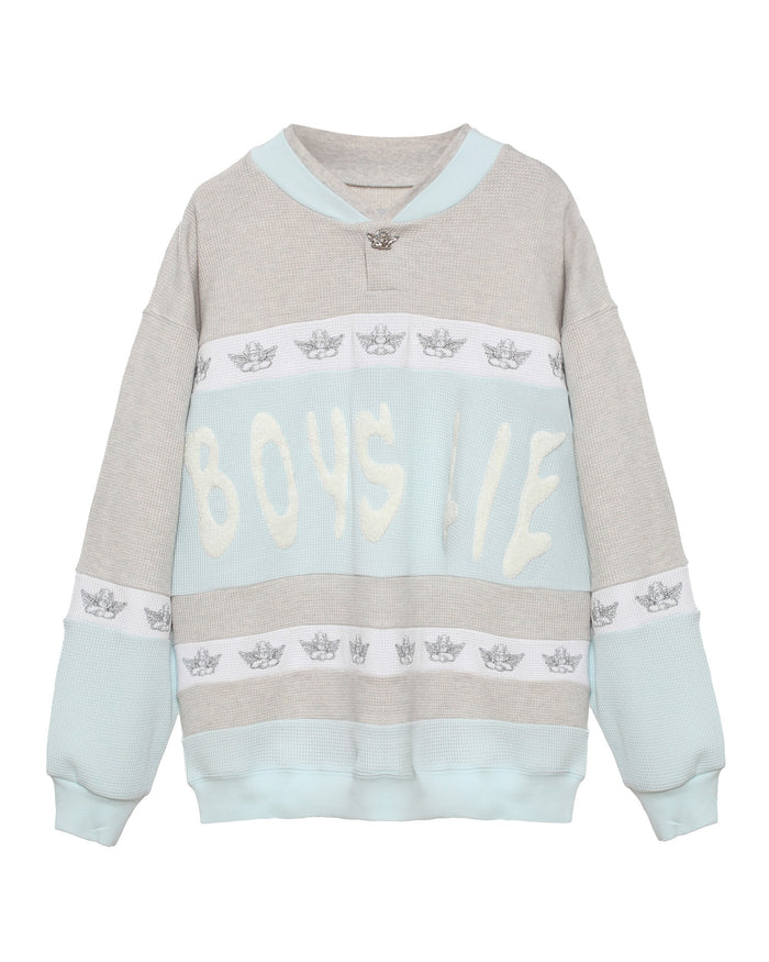Sweatshirt with 'BOSS LIVE' text and crown designs on a white background
