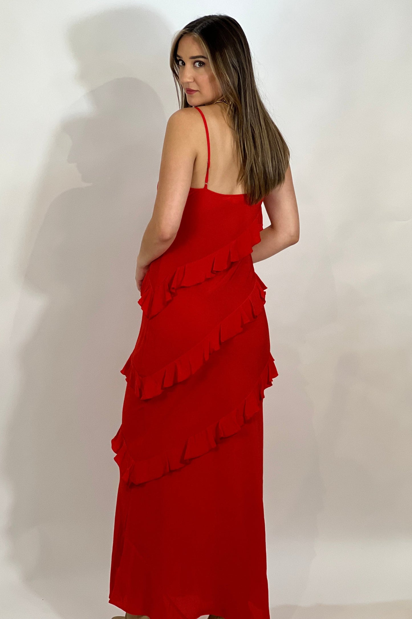 Chiffon Ruffle Bias Slip Dress