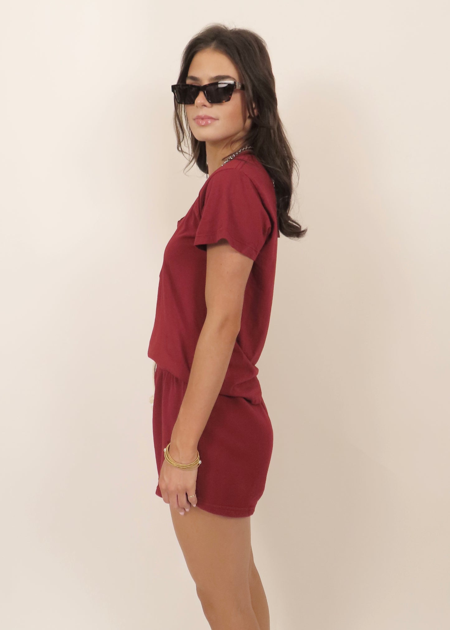 Hendrix Cotton Boxy V Neck Tee - Maple