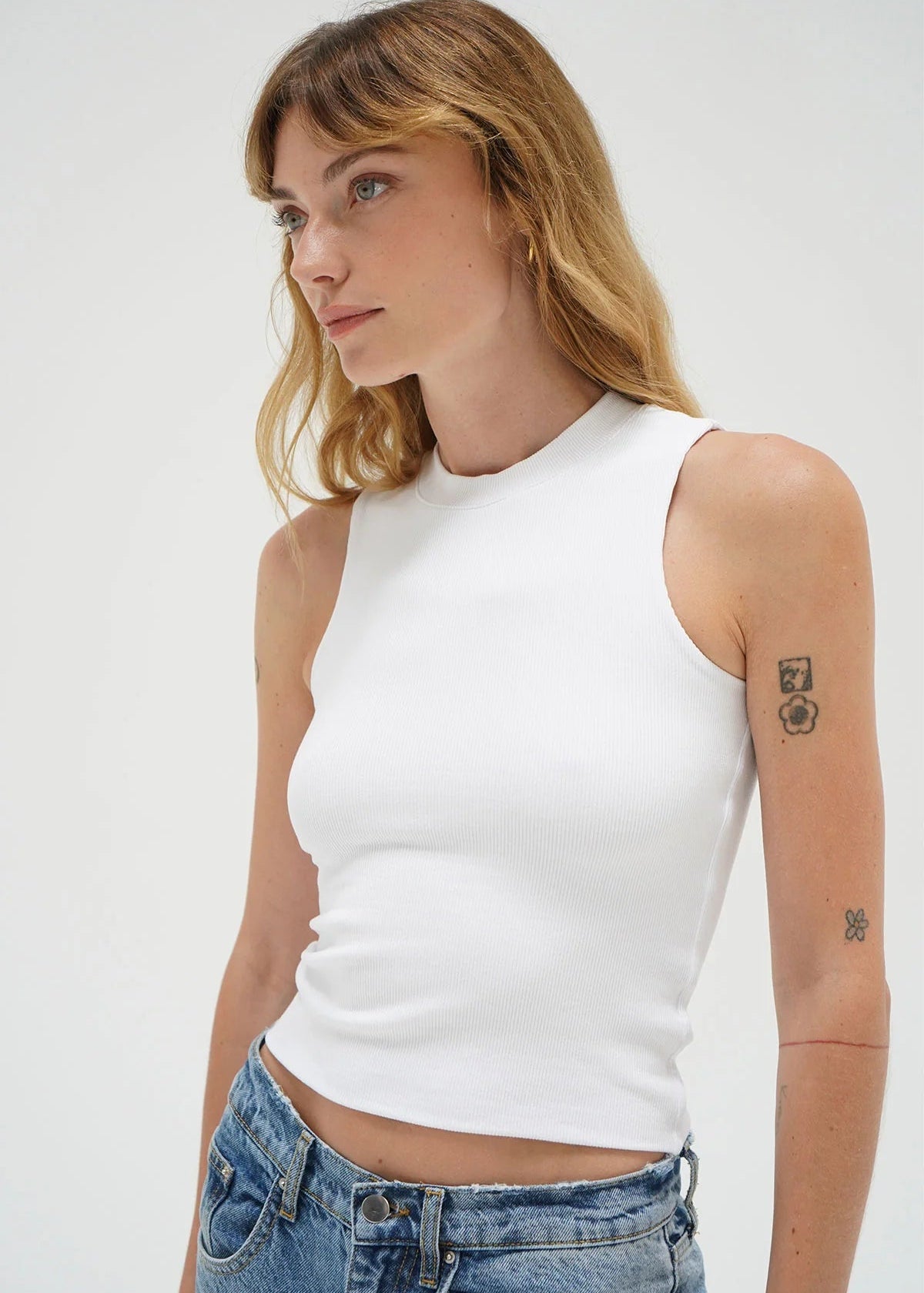 Double Layer Ribbed Tank - White