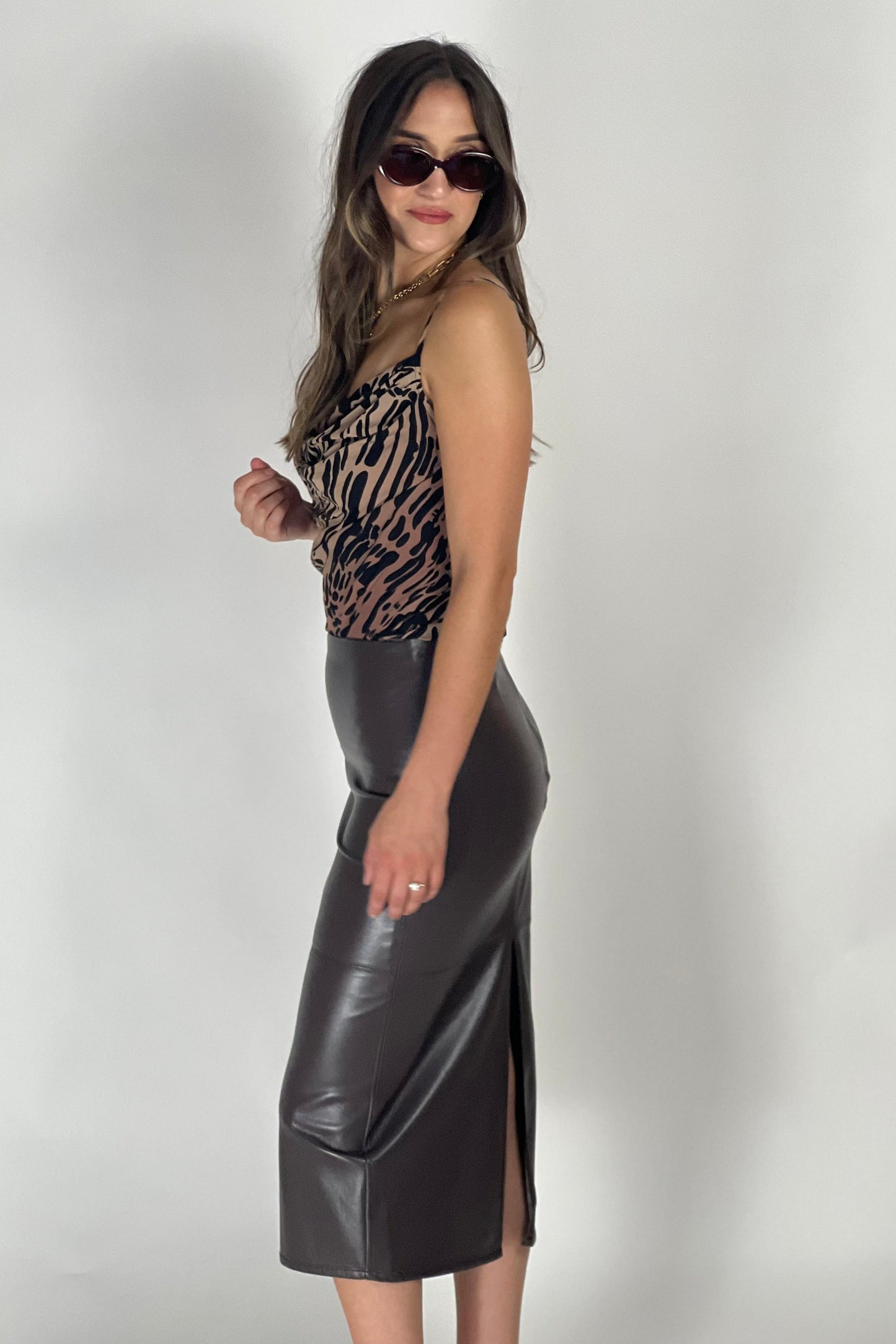 Better Than Leather Midi Skirt - Bark