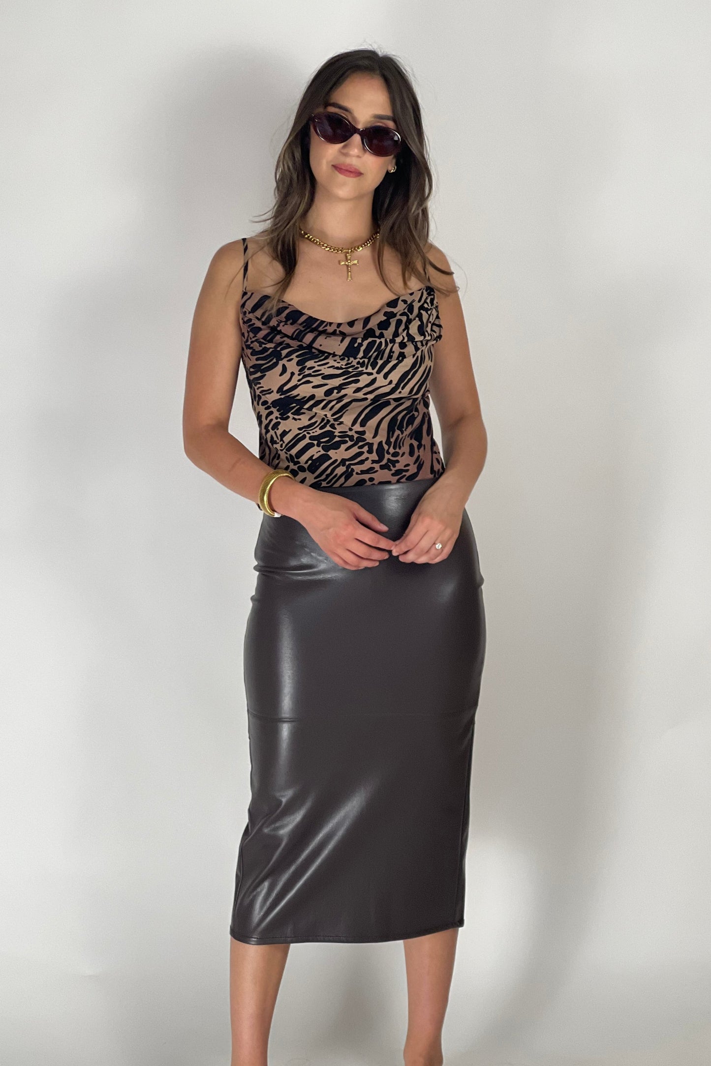 Better Than Leather Midi Skirt - Bark