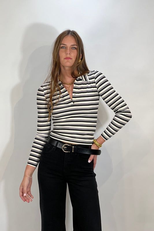 Sylvie Collared Ribbed Long Sleeve