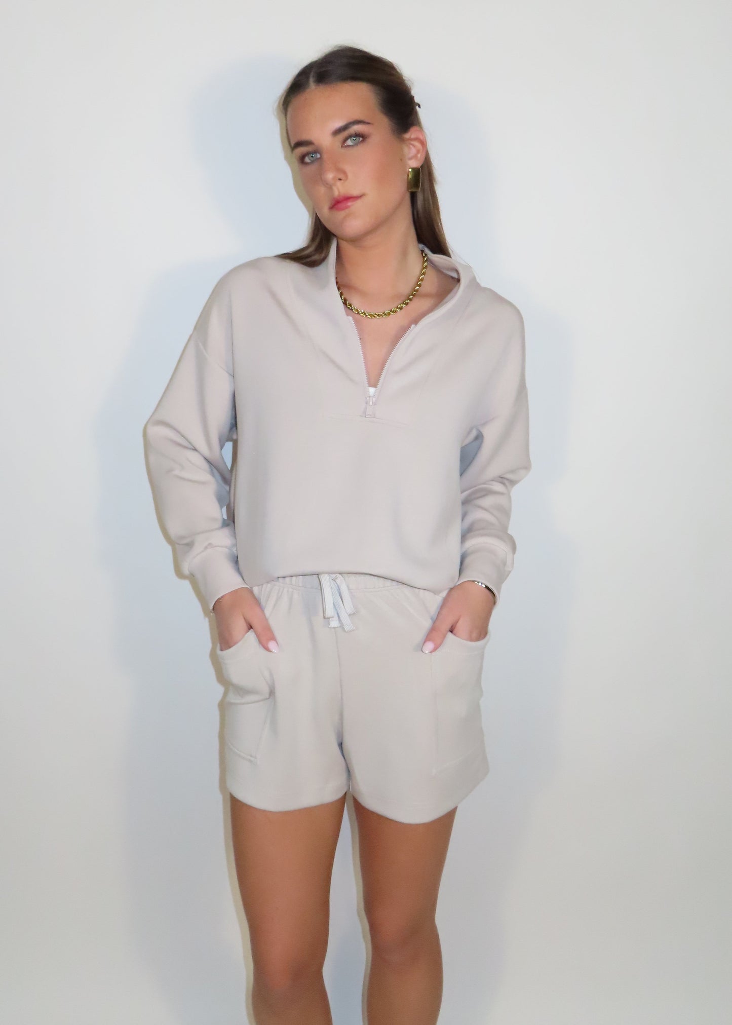 Luxe Half Zip - Mocha Cream