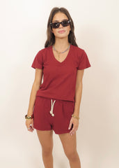 Hendrix Cotton Boxy V Neck Tee - Maple