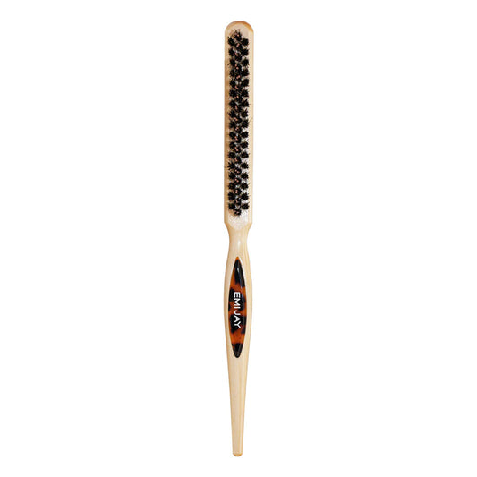 Hairbrush with bristle head and wooden handle on a white background, branded 'EMIJAY'.