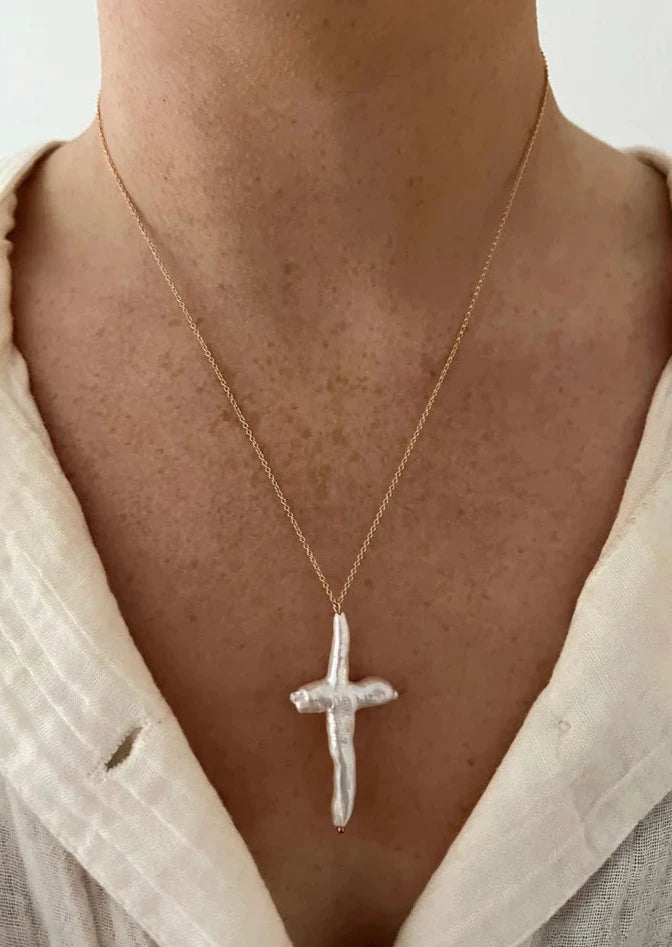 XL Pearl Cross Necklace