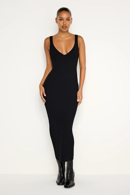 Stretch Rib Knit Sleeveless Midi Dress