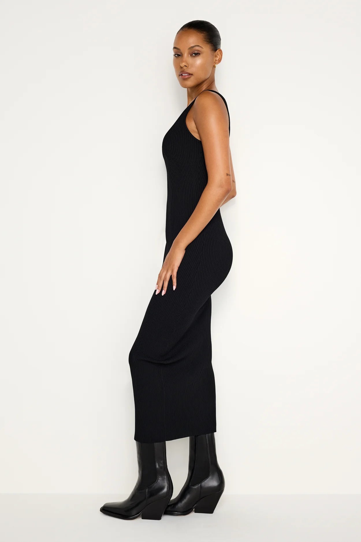 Stretch Rib Knit Sleeveless Midi Dress