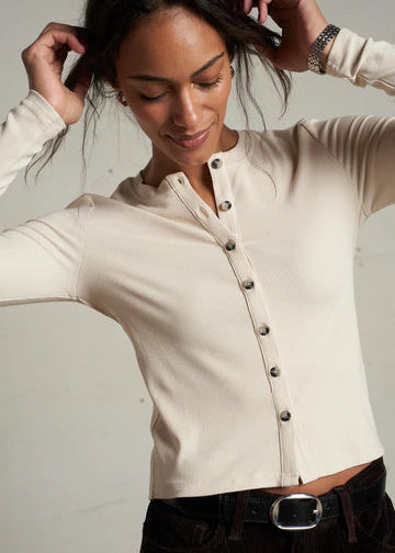 maureen Luxe Rib Crewneck Cardigan