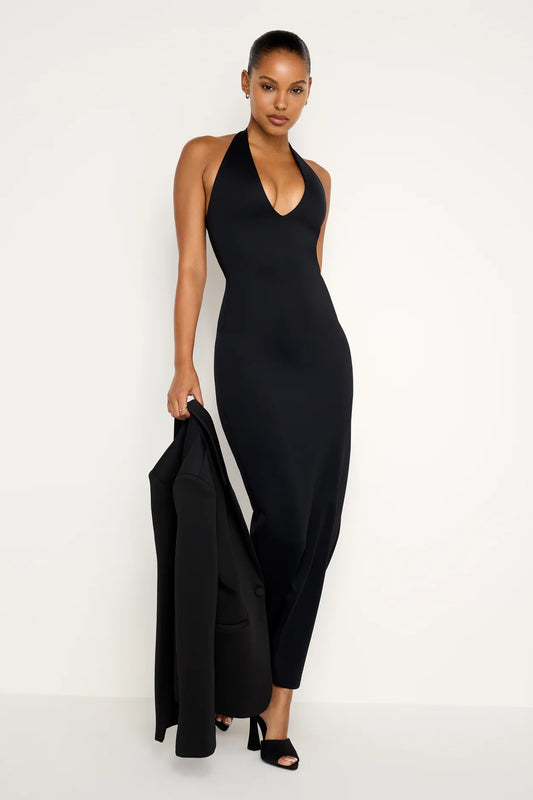 Scuba Halter V Neck Maxi Dress