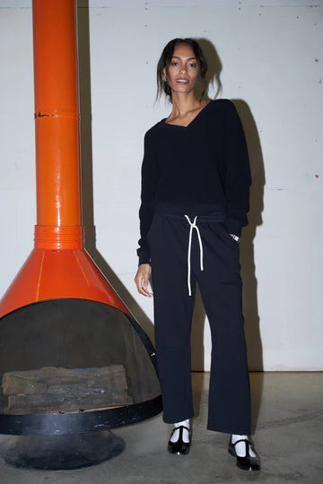 Fallon Structured Fleece Barrel Pant - Black